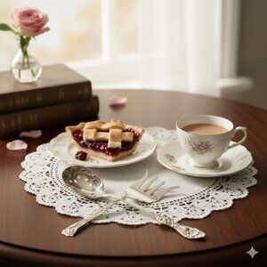 Antique Baker Manchester Sterling Silver Floral Beef Fork & Pierced Olive Spoon